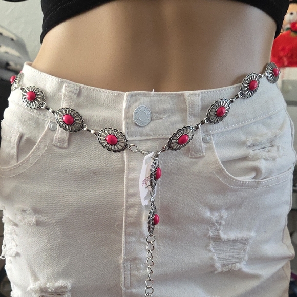 Accessories - Silver and Pink Chain Belt